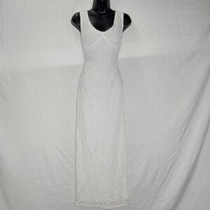 vintage 90s white lace v neck wedding reception formal dress